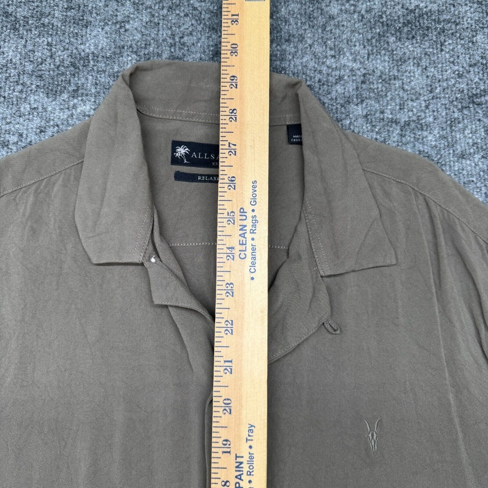 AllSaints Camp Men's 2XL Relaxed-Fit Short Sleeve Shirt Brown Solid Loop - Picture 6 of 12